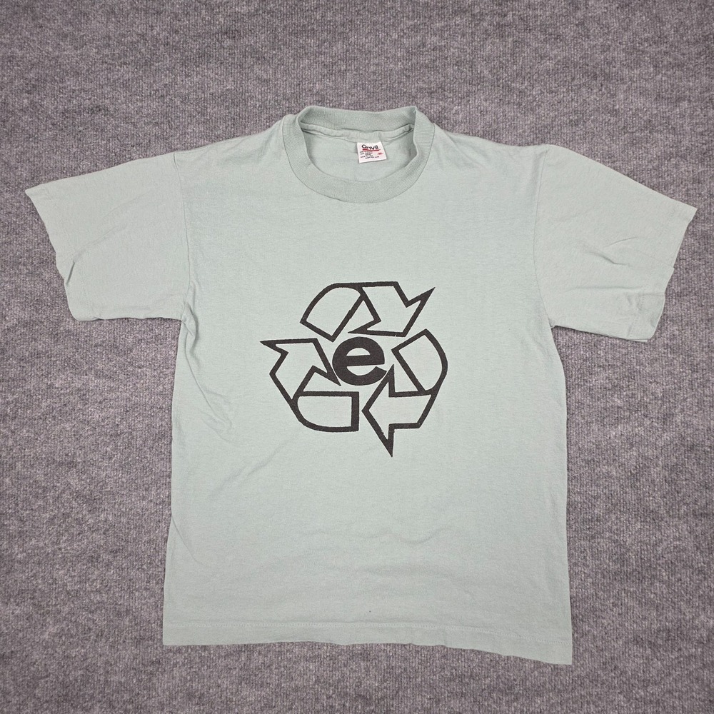Vintage Recycle T-Shirt Women's‎ Medium Green Graphic Single Stitch USA